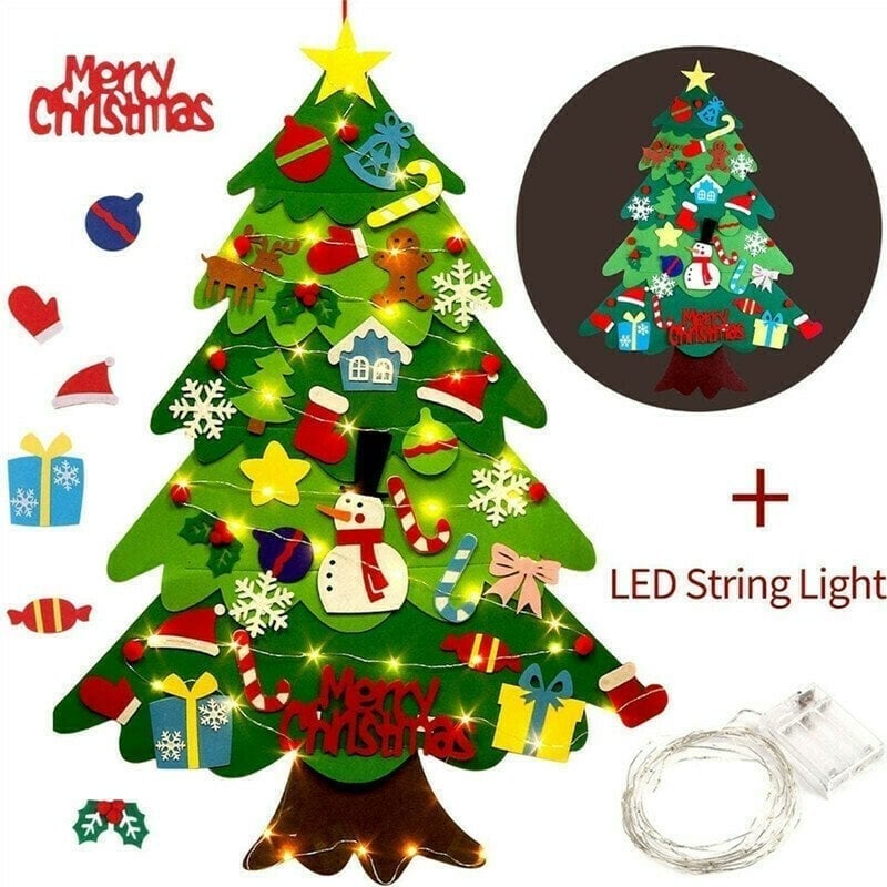 (🎅 Christmas Sale - 49% Off) Felt Christmas Tree Set with 32PCS Tree Hanging Wall Ornaments 30LED String Lights✨DIY with Kids