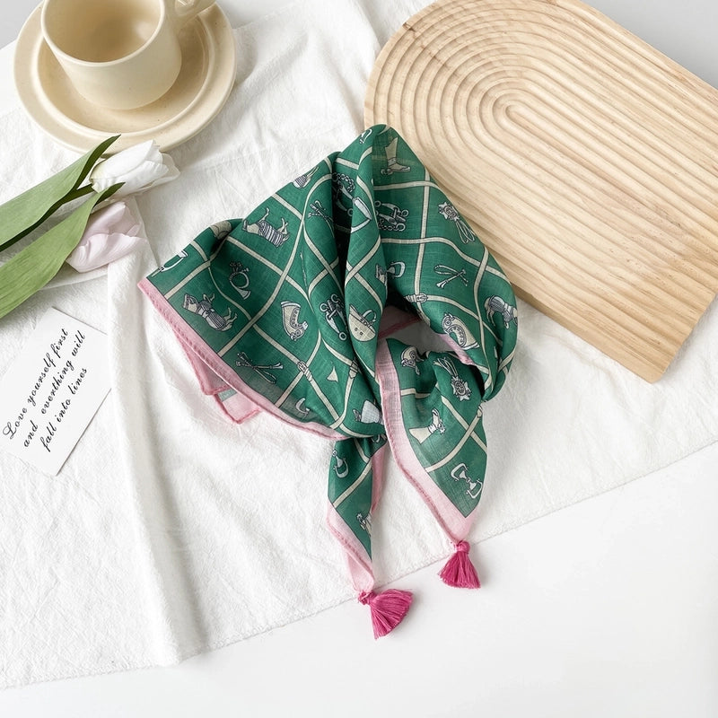 Women's Casual Minimalist Flower Cotton Printing Silk Scarf Kerchief