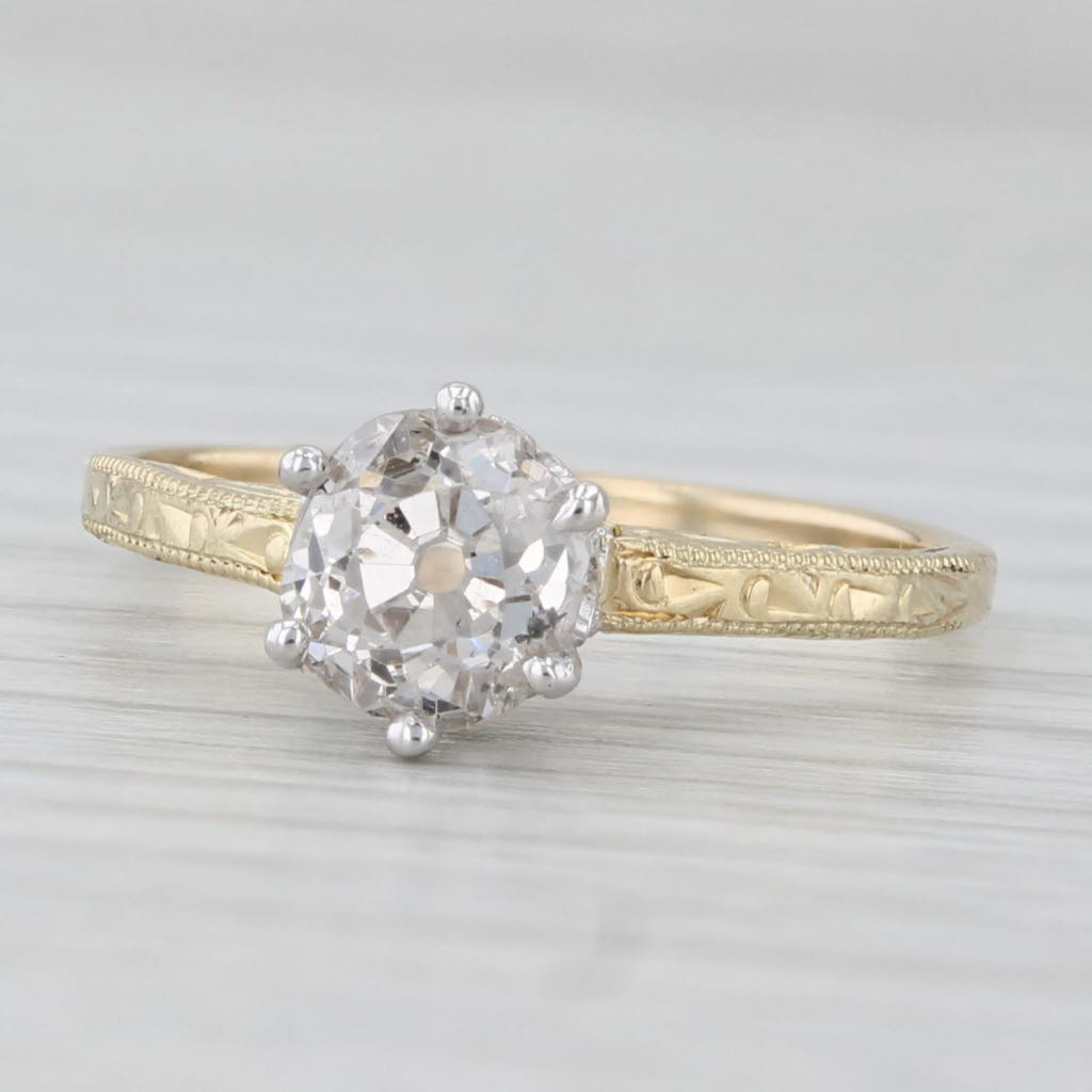 Antique 1.08ct Old Mine Cut Solitaire Engagement Ring 14k White Yellow Gold Sz 6