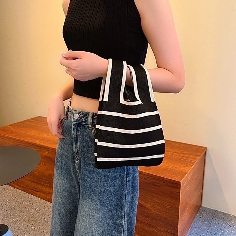 Women's Small Knit Color Block Classic Style Square Open Shoulder Bag