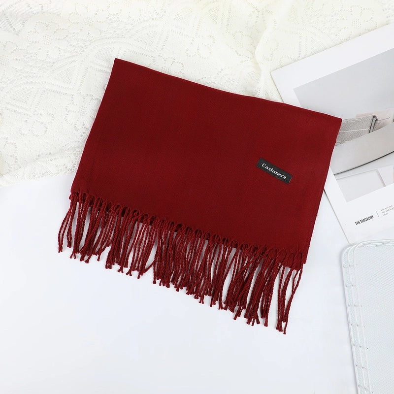 Solid Color Cashmere Tassel Scarf  Autumn And Winter Warm Scarf Simple Style Air Conditioning Shawl