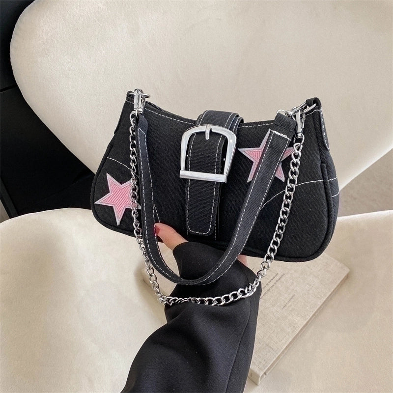 Women's Canvas Star Vintage Style Semicircle Buckle Shoulder Bag Crossbody Bag Underarm Bag