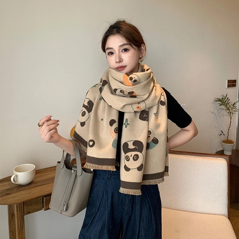 Women's Cute Panda Imitation Cashmere Polyester Scarf