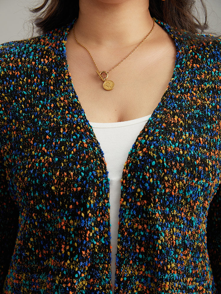 Colour Textured Open Front Cardigan