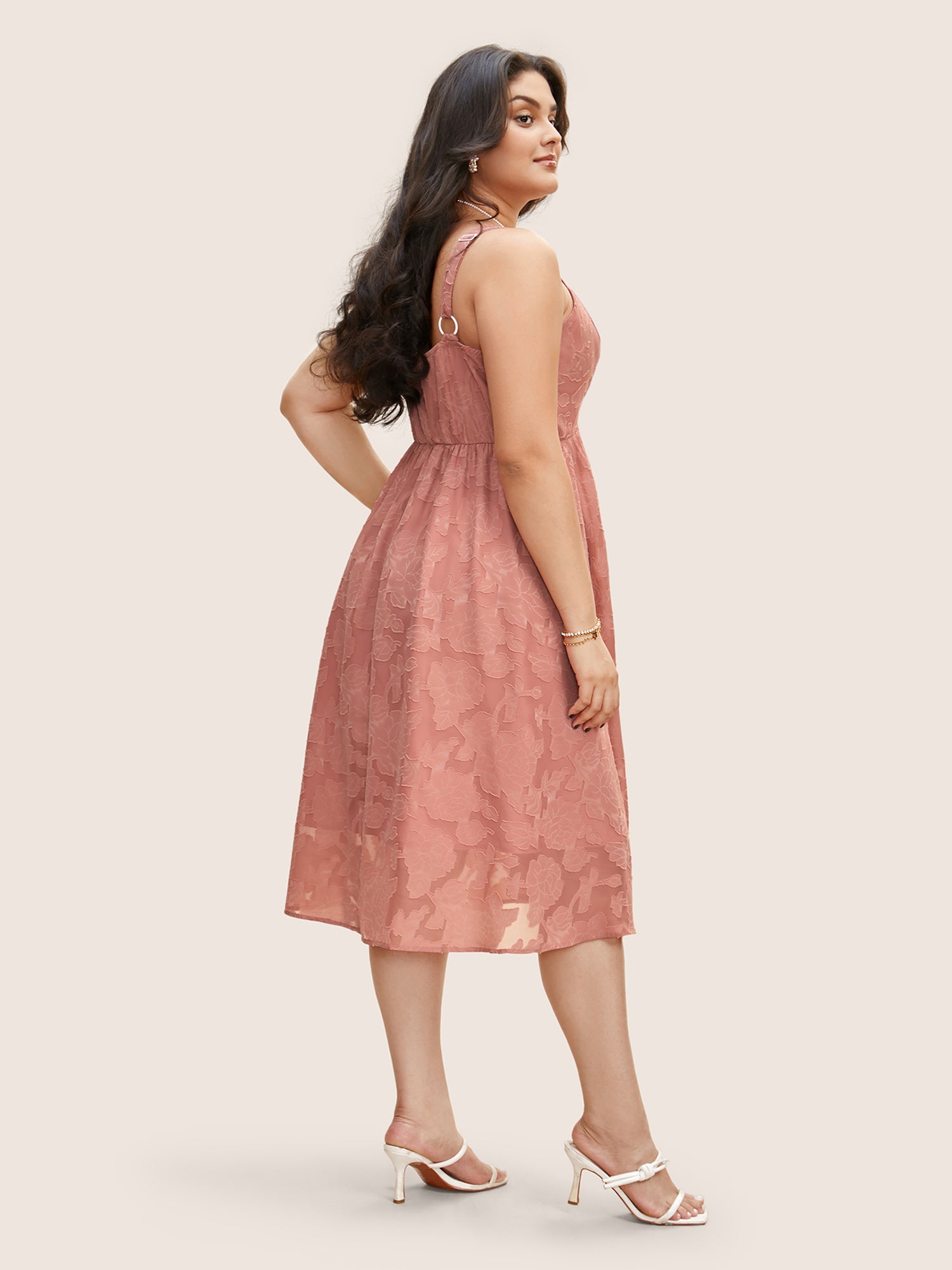 Textured Mesh Pearl Beaded Ruched Pocket Dress