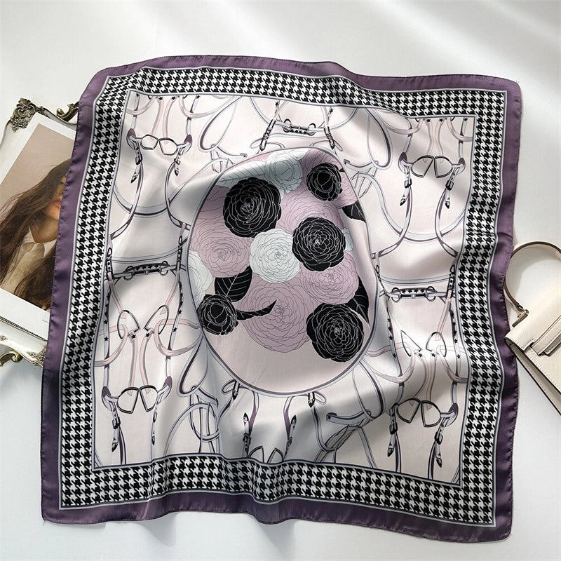 Unisex Casual Minimalist Stripe Flower Polyester Satin Printing Silk Scarf
