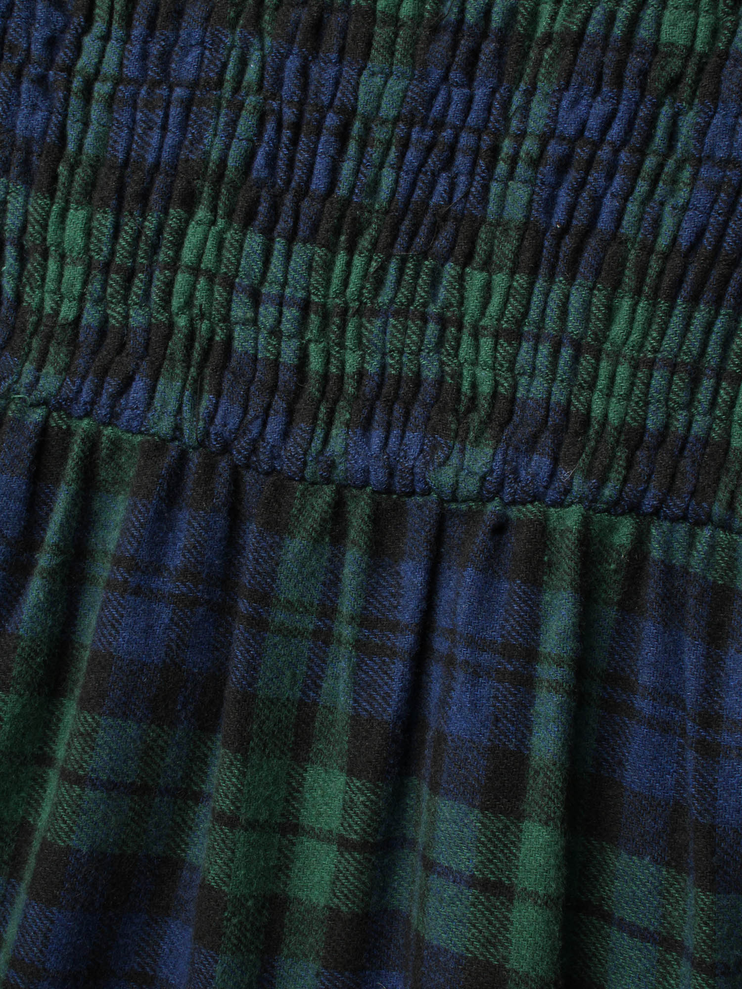 Plaid Square Neck Shirred Midi Dress