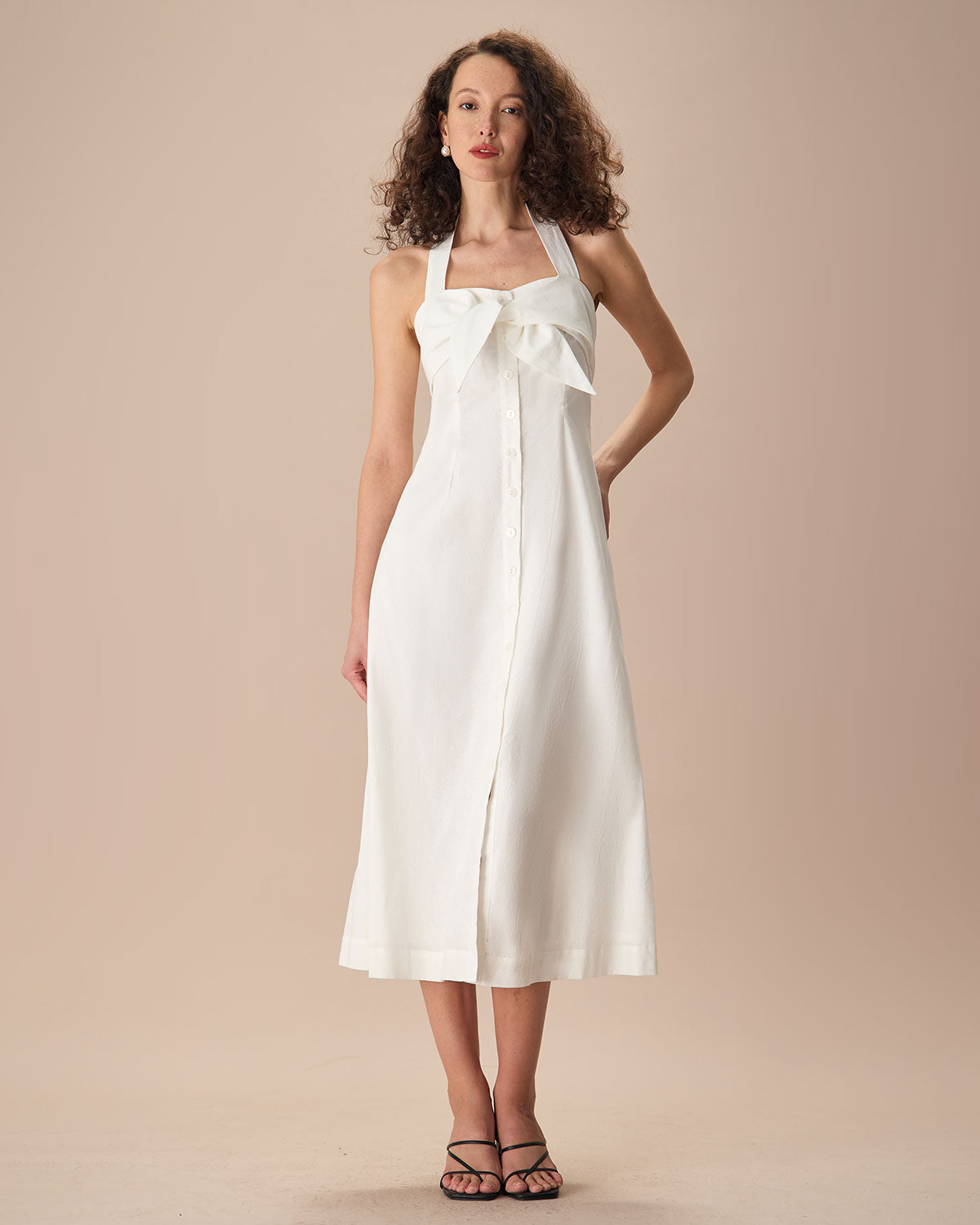 The White Sweetheart Neck Ruched Button Maxi Dress