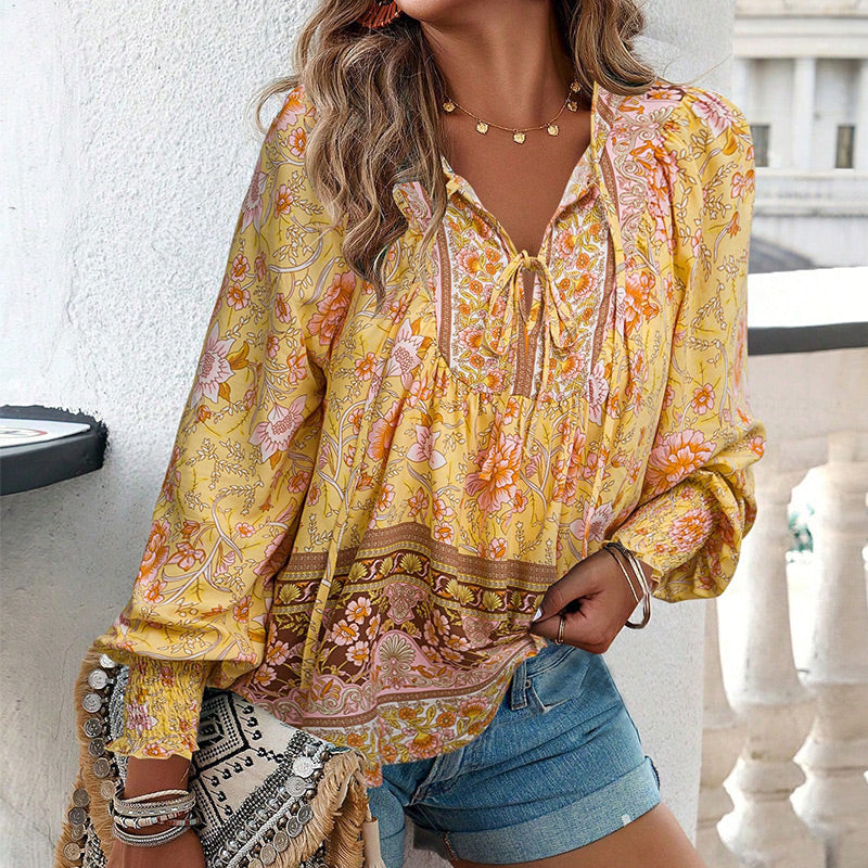 💖Hot Sales-49% OFF✨Women's Fashion Printed v-Neck Long Sleeve Shirt