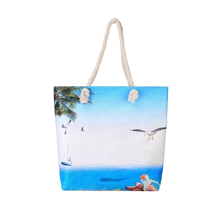 Women's Medium Canvas Ocean Vacation Beach Zipper Beach Bag