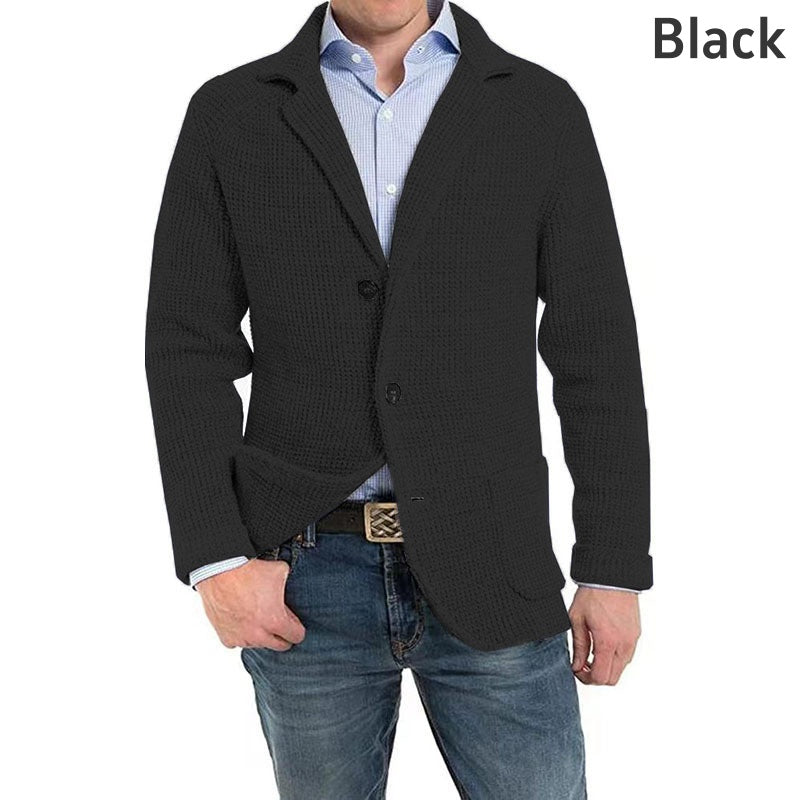 🔥Hot Sale🍂Men's Solid Lapel Knitted Long Sleeve Jacket