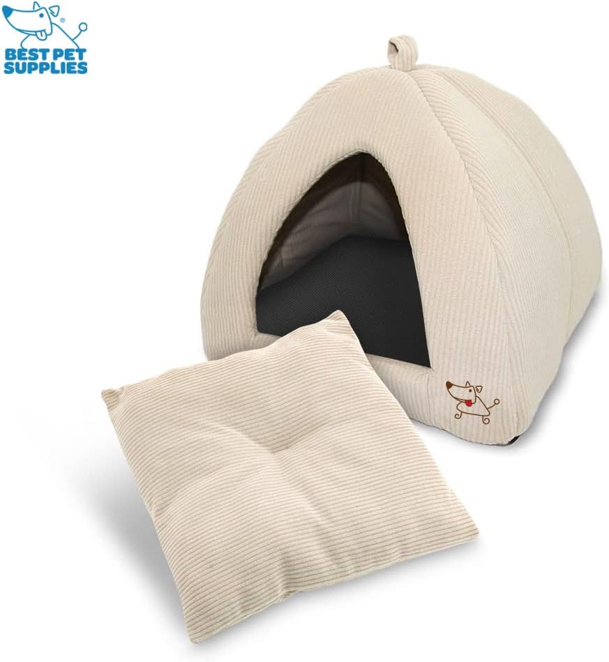 Best Pet Supplies Pet Tent, Soft Dog and Cat Bed, Beige Corduroy, 19