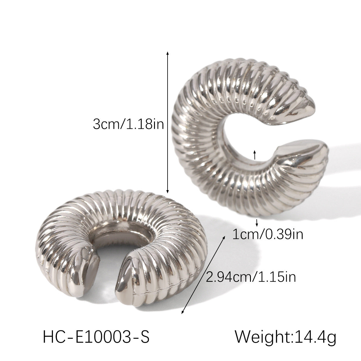 C-Shaped Scale Texture Stainless Steel Ear Bone Clip Striped Hollow Ear Clip Personality Simple Titanium Steel Earrings