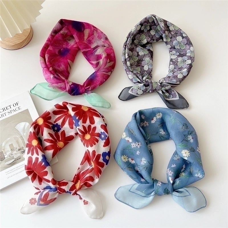 Women's Pastoral Minimalist Flower Cotton And Linen Printing Silk Scarf