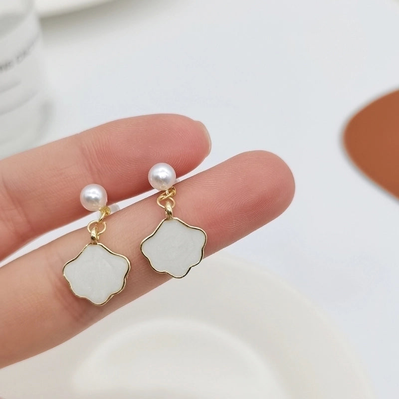 Minimalist Heart Shape Flower Resin Inlay Artificial Pearls Rhinestones Drop Earrings 1 Pair