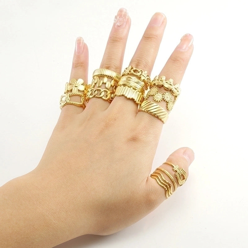 Retro Geometric 304 Stainless Steel Titanium Steel 18K Gold Plated Plating Stainless Steel Rings