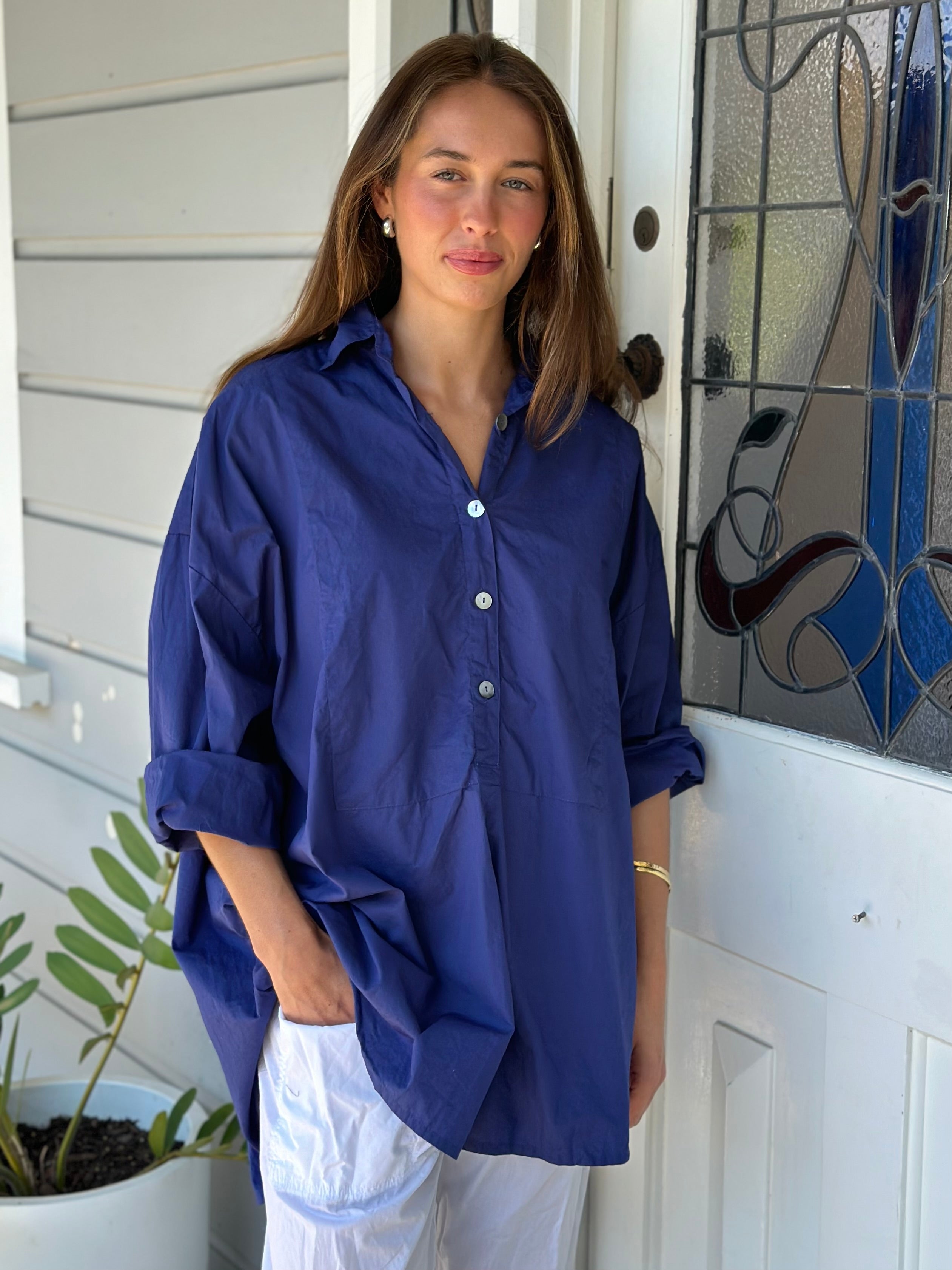 megan shirt - blue dusk cotton