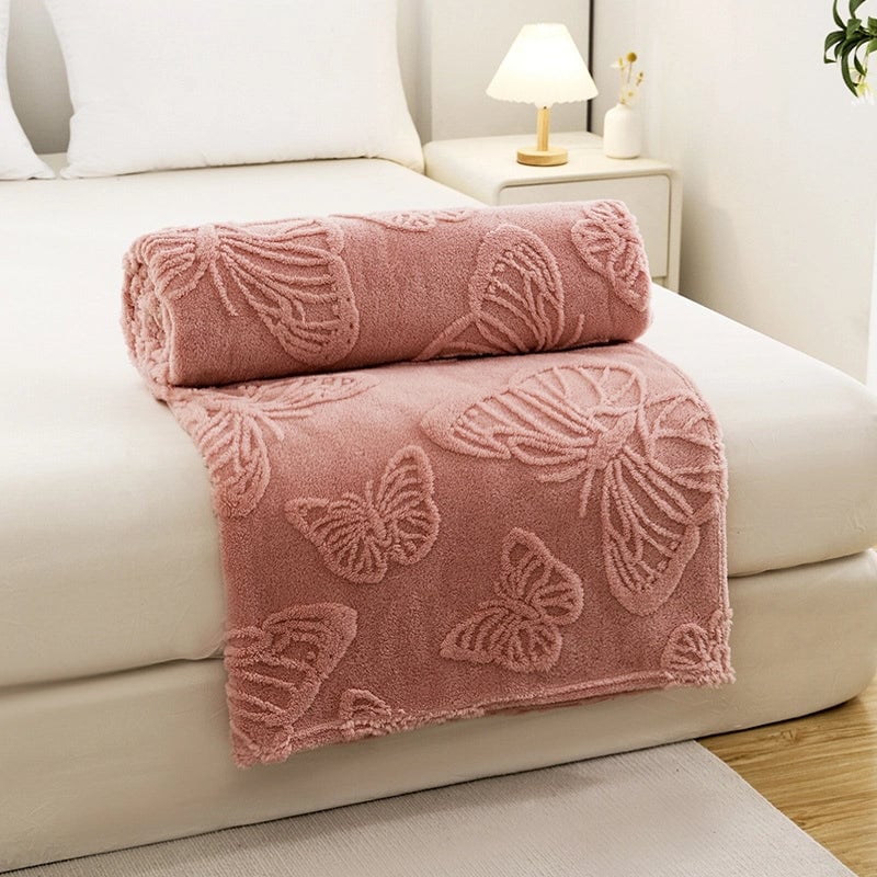 New Flannel Taff Fleece Butterfly Flower Stereo Jacquard Blanket Nap Blanket Single Layer Thickened Four Seasons Blanket
