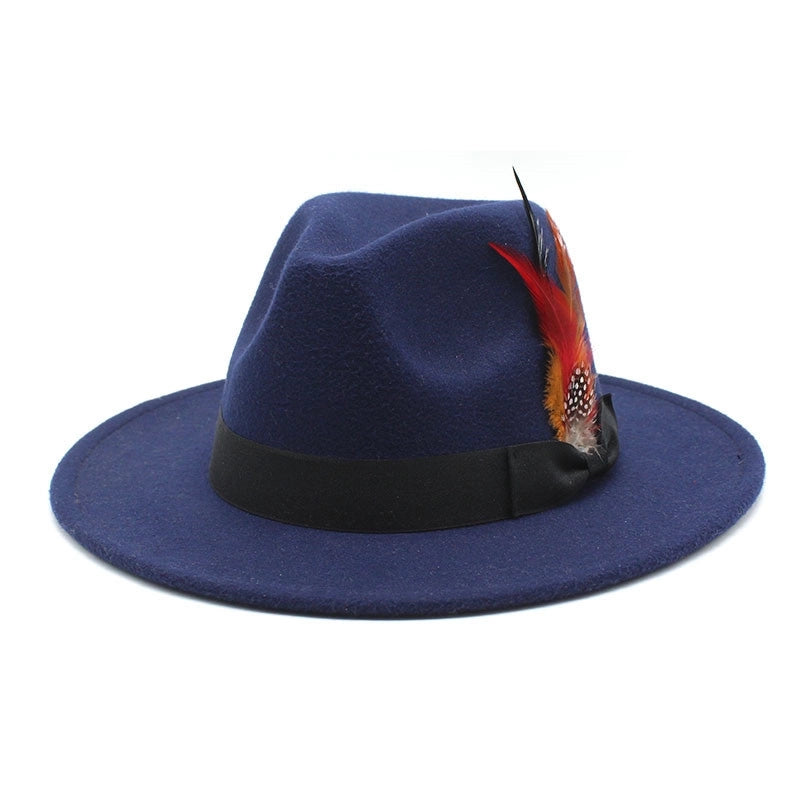 Bow Feather Top Hat Autumn And Winter Big Brim Hat Fashionable Men's And Women's Cashmere Felt Hat Style New Hats