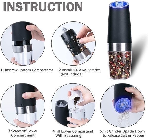 Automatic Electric Gravity Induction Salt & Pepper Grinder