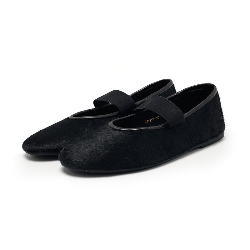Elegant Round Toe Soft Leather Mary Jane Flats in Red/Black/Wine Red