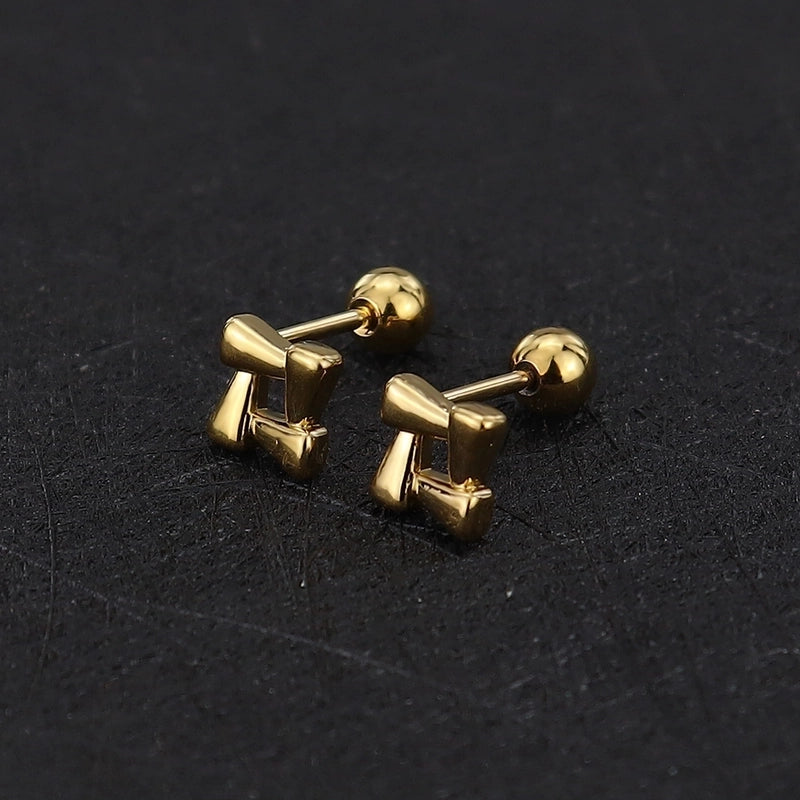 1 Piece Cute Minimalist Geometric Animal Crown Plating Titanium Steel Ear Studs