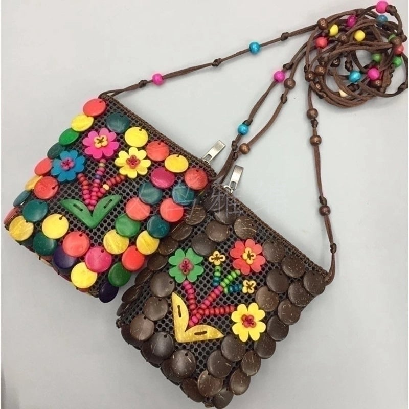 Women's Medium Polyester Flower Vacation Zipper Straw Bag