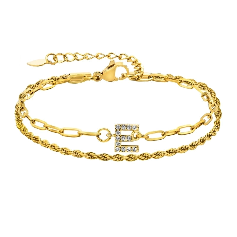 201 Stainless Steel 18K Gold Plated IG Style Inlay Letter Zircon Bracelets
