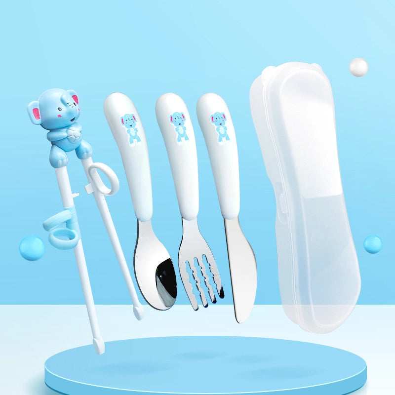 Portable Feeding Children's Tableware Set Cartoon Learning Chopsticks Training Chopsticks 304 Stainless Steel Spoon Fork