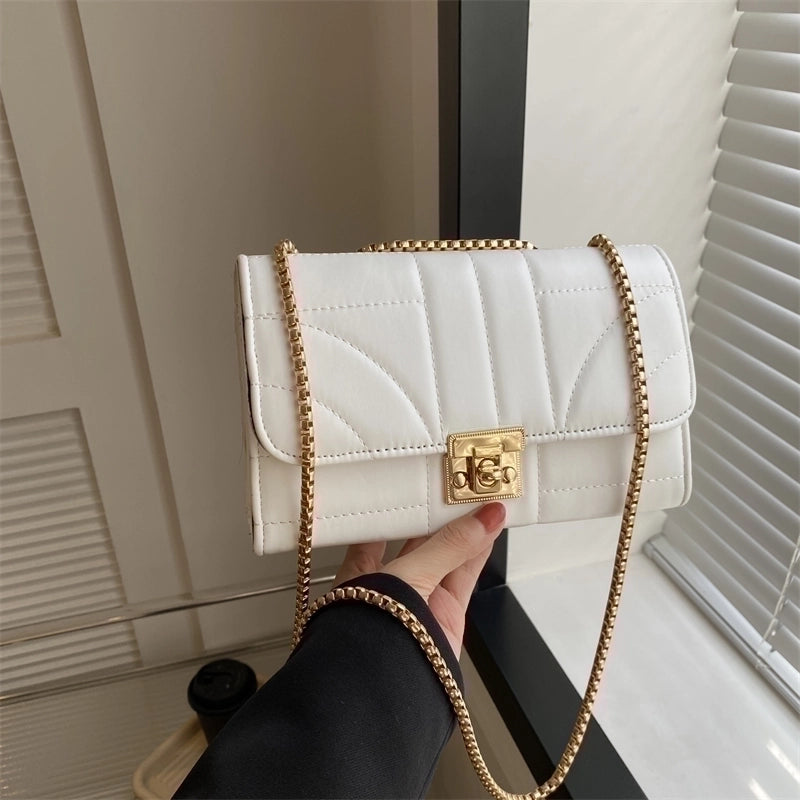 Women's Pu Leather Solid Color Classic Style Square Lock Clasp Shoulder Bag