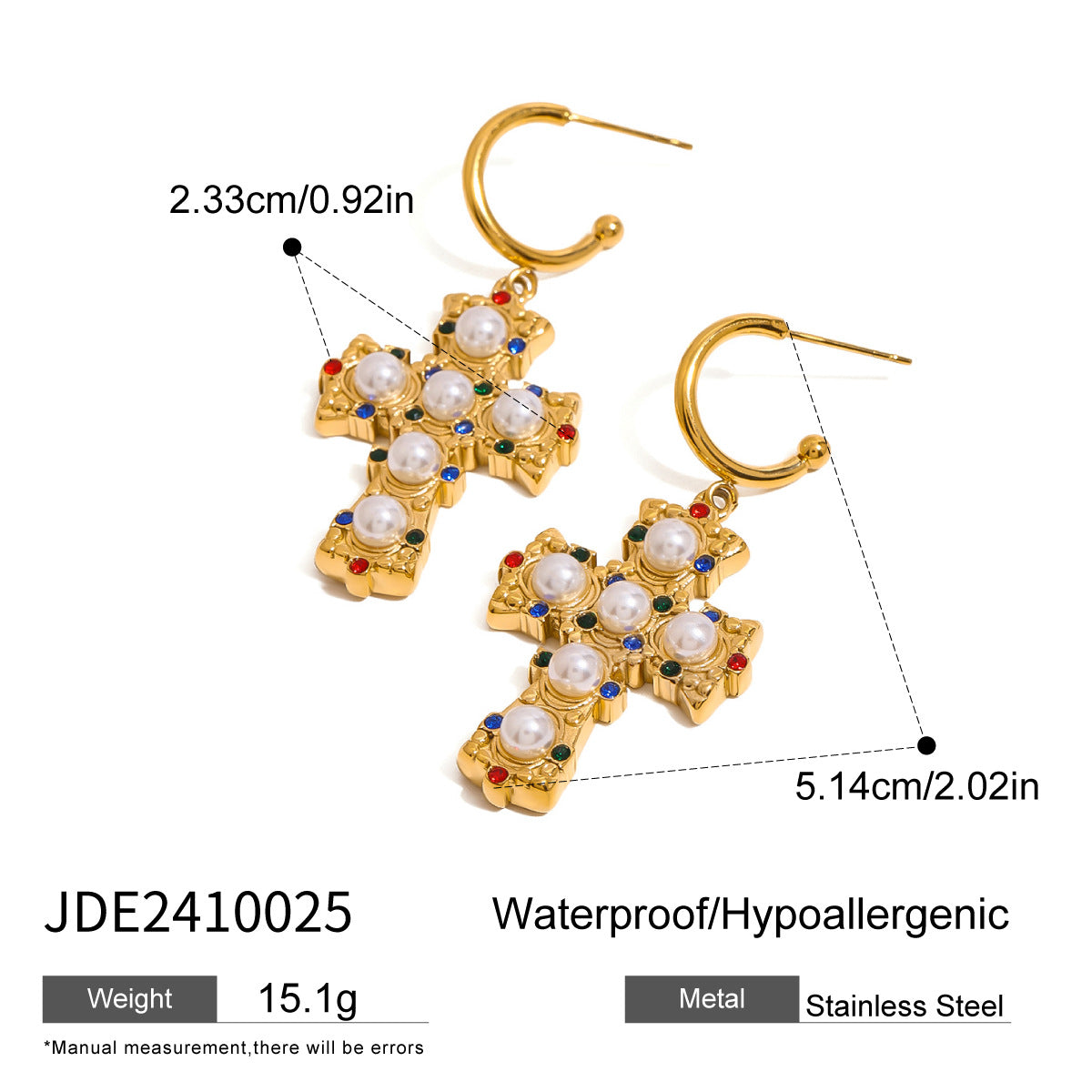 Stainless Steel Colored Diamond Cross Earrings Personalized Earrings Titanium Steel Earrings