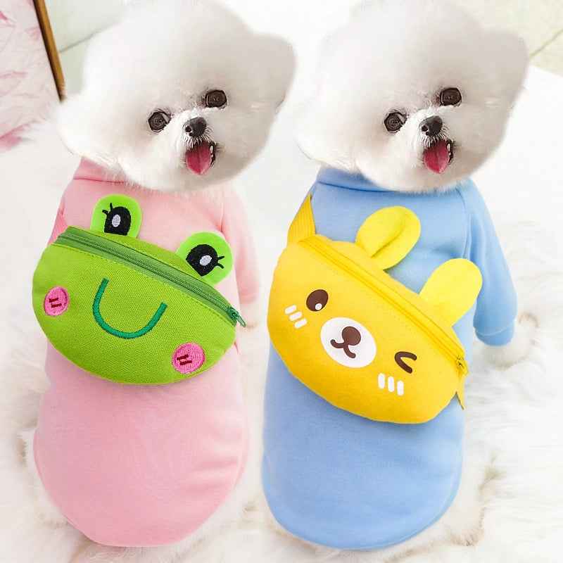 Autumn/winter Cute Dog Cat Crossbody Zipper Warm Clothes Pet Supplies Yellow Bear Frog Bear French Bulldog Clothes