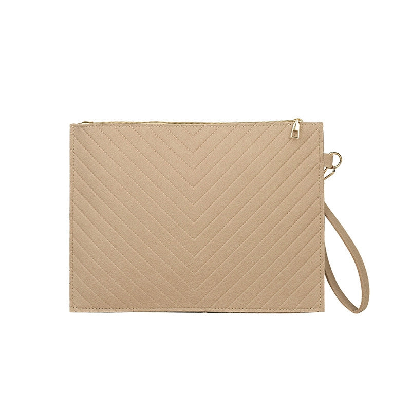 Women's Medium Felt Solid Color Basic Classic Style Square Zipper Envelope Bag