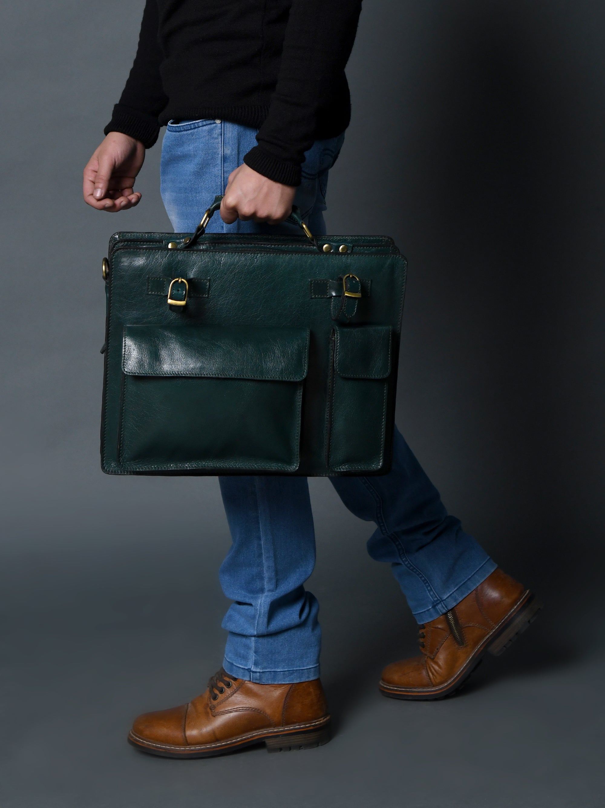 Tuscany Italian Leather Briefcase. Green