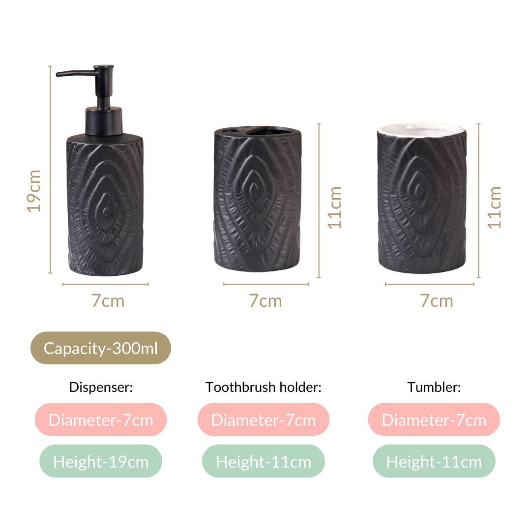 Matte Concentric Texture Design Bath Set Of 3 Black