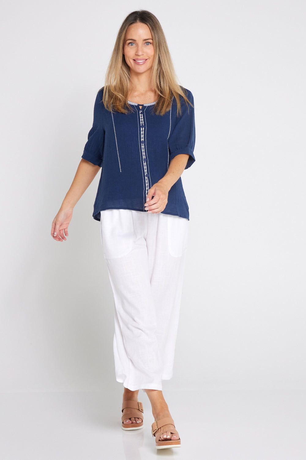 Meagan Linen Blouse - Navy