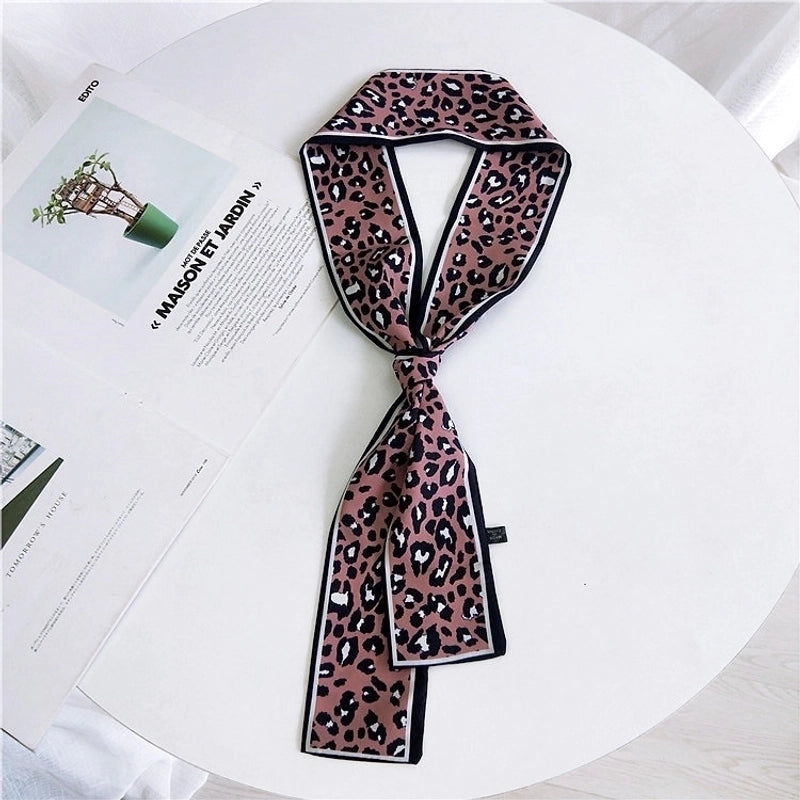 Double-sided Leopard Print Boxer Small Scarf Women's Scarf New  Spring And Autumn All-match Wrist Strap Ribbon Hair Band Fashion