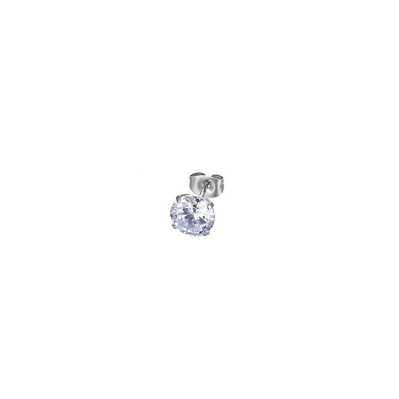 Minimalist Geometric Stainless Steel Inlaid Zircon Ear Studs 1 Piece