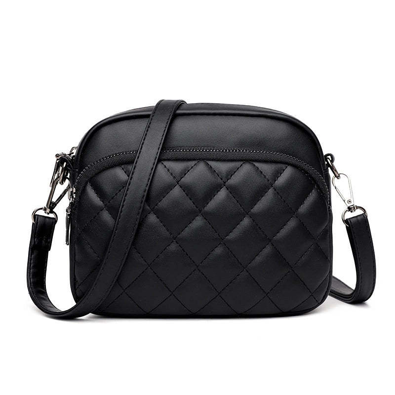 Women's Small Pu Leather Solid Color Lingge Basic Square Zipper Shoulder Bag Crossbody Bag