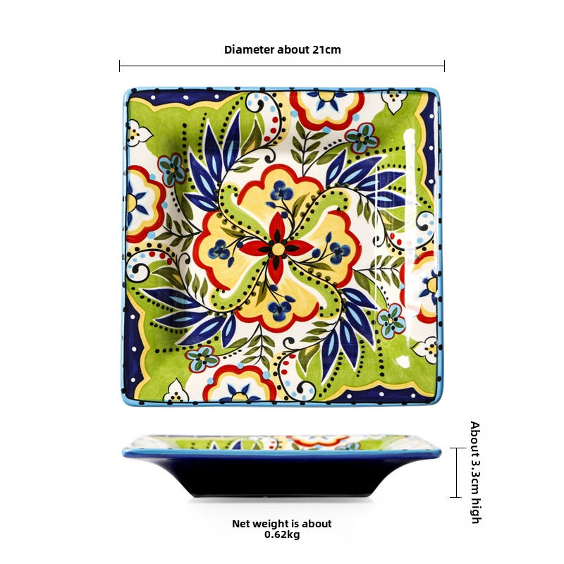 Style Creative Hand-painted Ceramic Plate Irregular Western Plate Fashionable Household Plate Bowl Combination Steak Plate