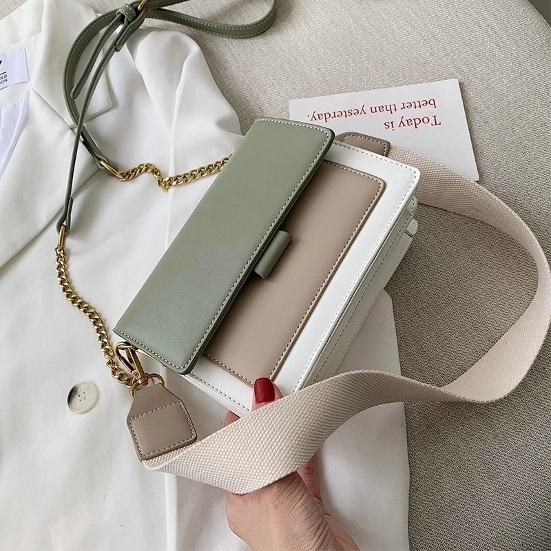 Women's Small Pu Leather Color Block Elegant Square Flip Cover Shoulder Bag Crossbody Bag Square Bag