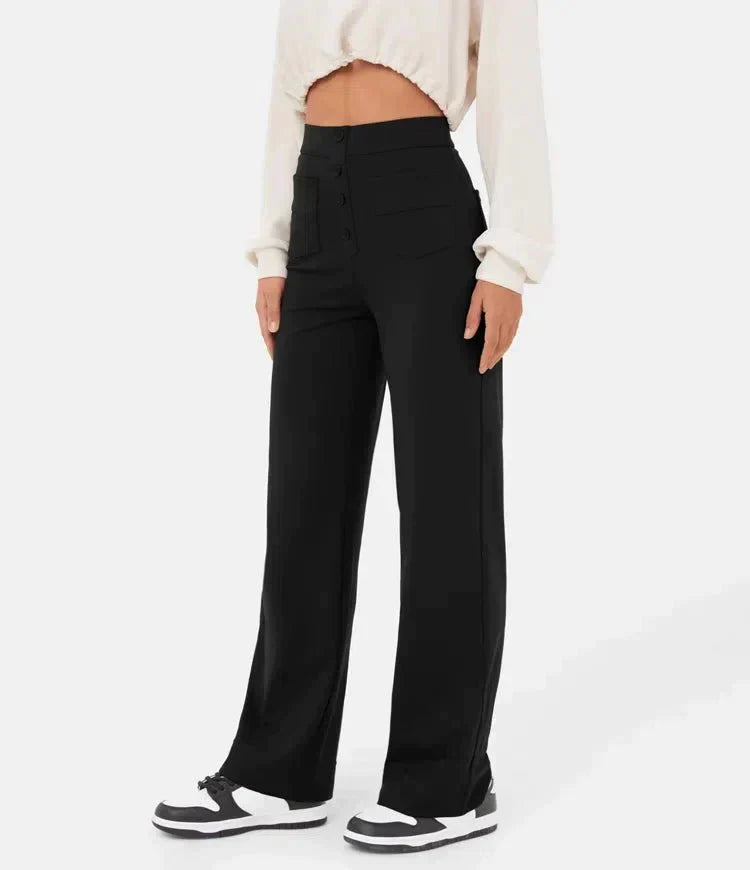 Elastic leisure pants with high waist