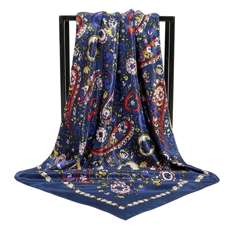 Women's Elegant Ethnic Style Geometric Flower Satin Printing Silk Scarf