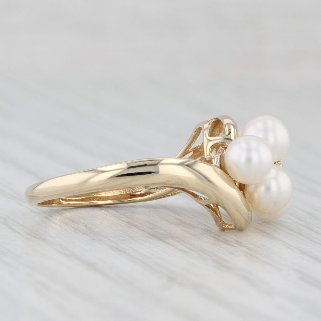 Cultured Pearl Bypass Ring 10k Yellow Gold Size 7