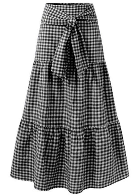 Women Plaid Pleated Lace-Up Elastic Waist Swing Skirts