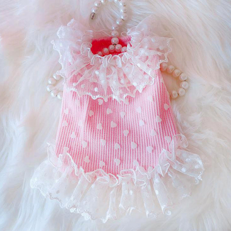 Heart Printed Lace Dog Cat Dress