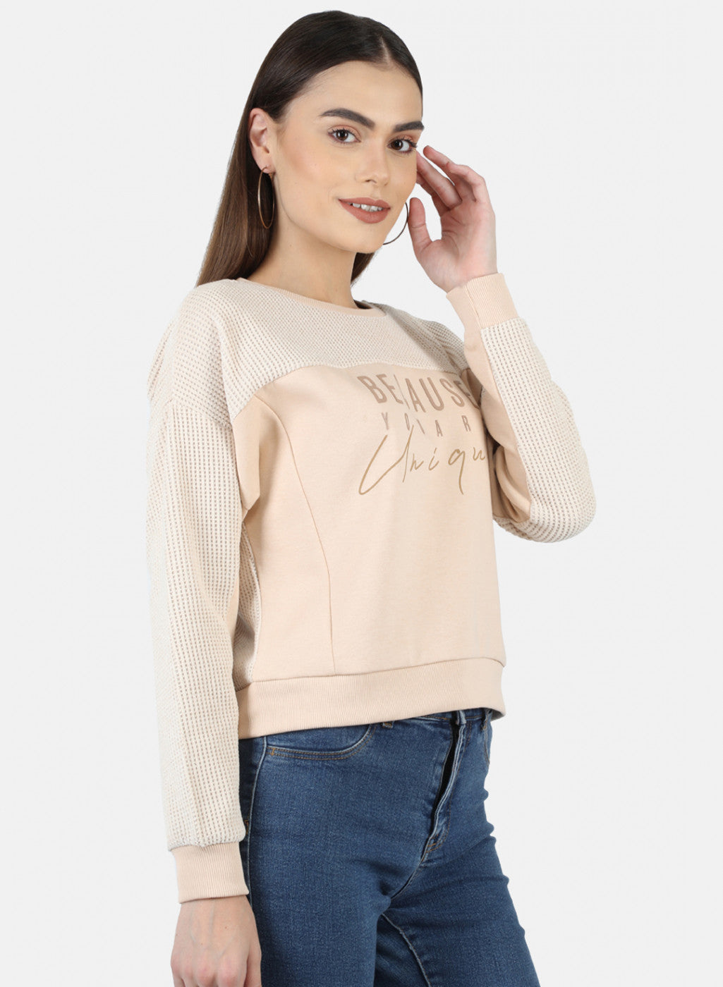 Women Beige Embroidered Sweatshirt