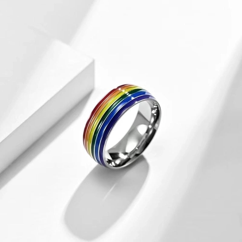 Minimalist Commute Rainbow Titanium Steel Enamel Rings