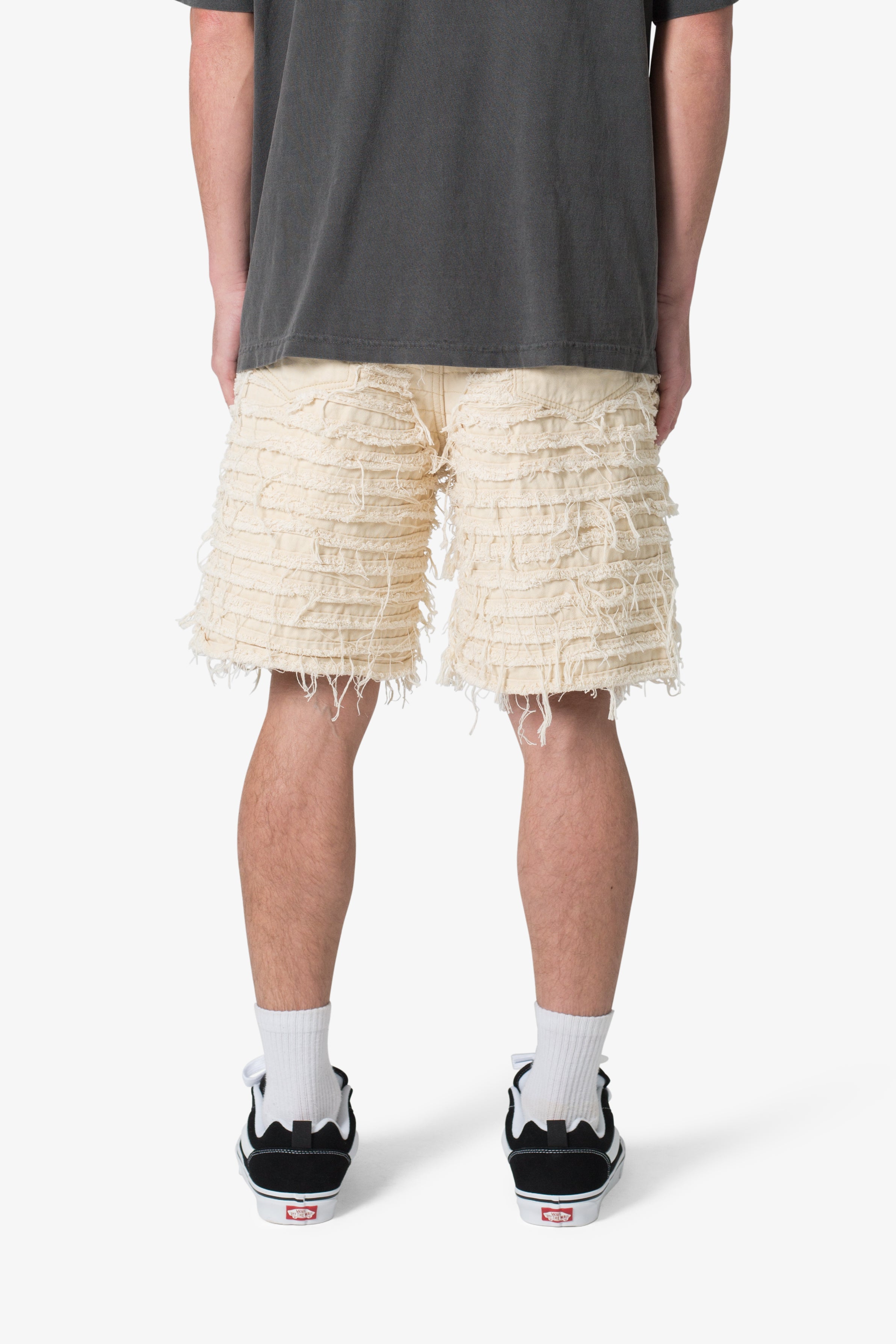 Allover Frayed Denim Shorts - Khaki