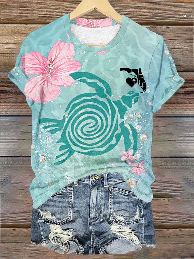 Women's Florida Strong Sanibel Island Seaturtle Print Tee